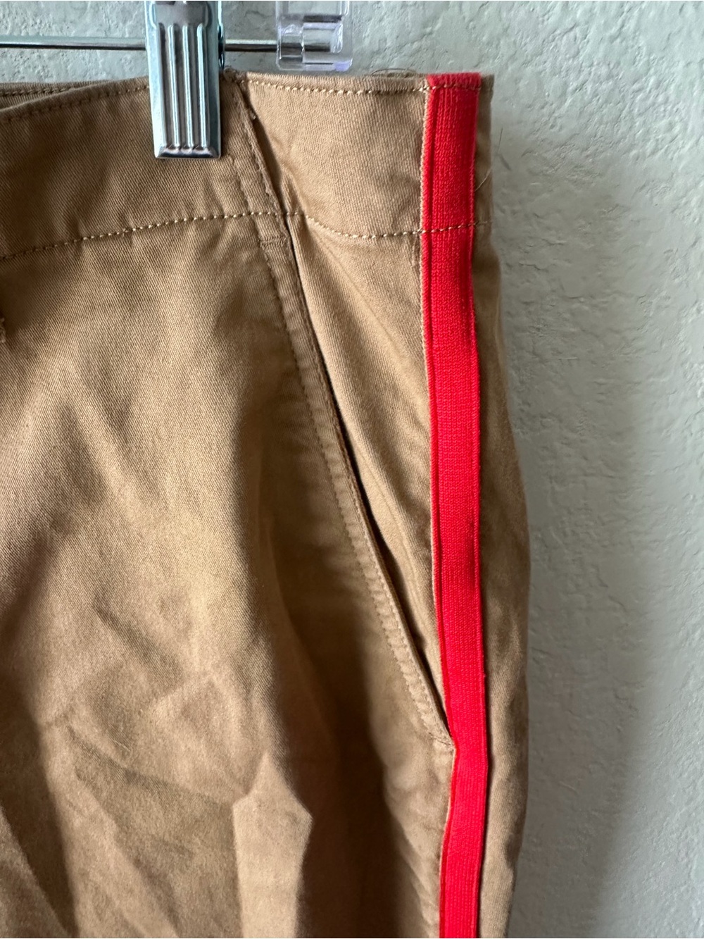 Lauren Ralph Lauren Tan Khaki Chino Pants Red Side Stripe Tapered Women 12 - Picture 5 of 6